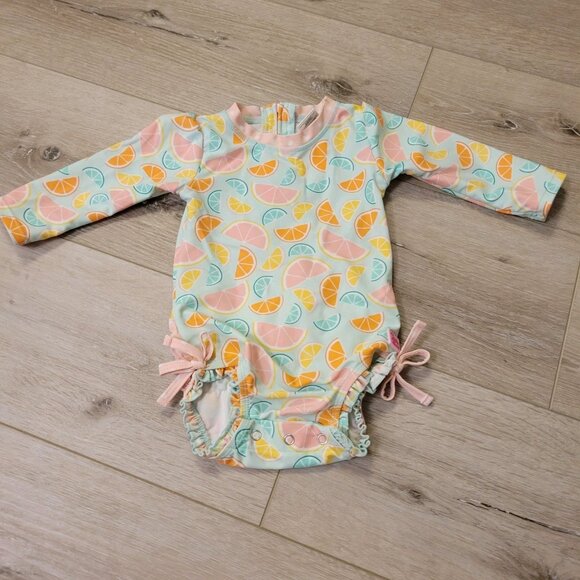 Ruffle Butts Long Sleeve One Piece Sz 6/12 Months Lemonade Slices Swimsuit - Picture 1 of 4